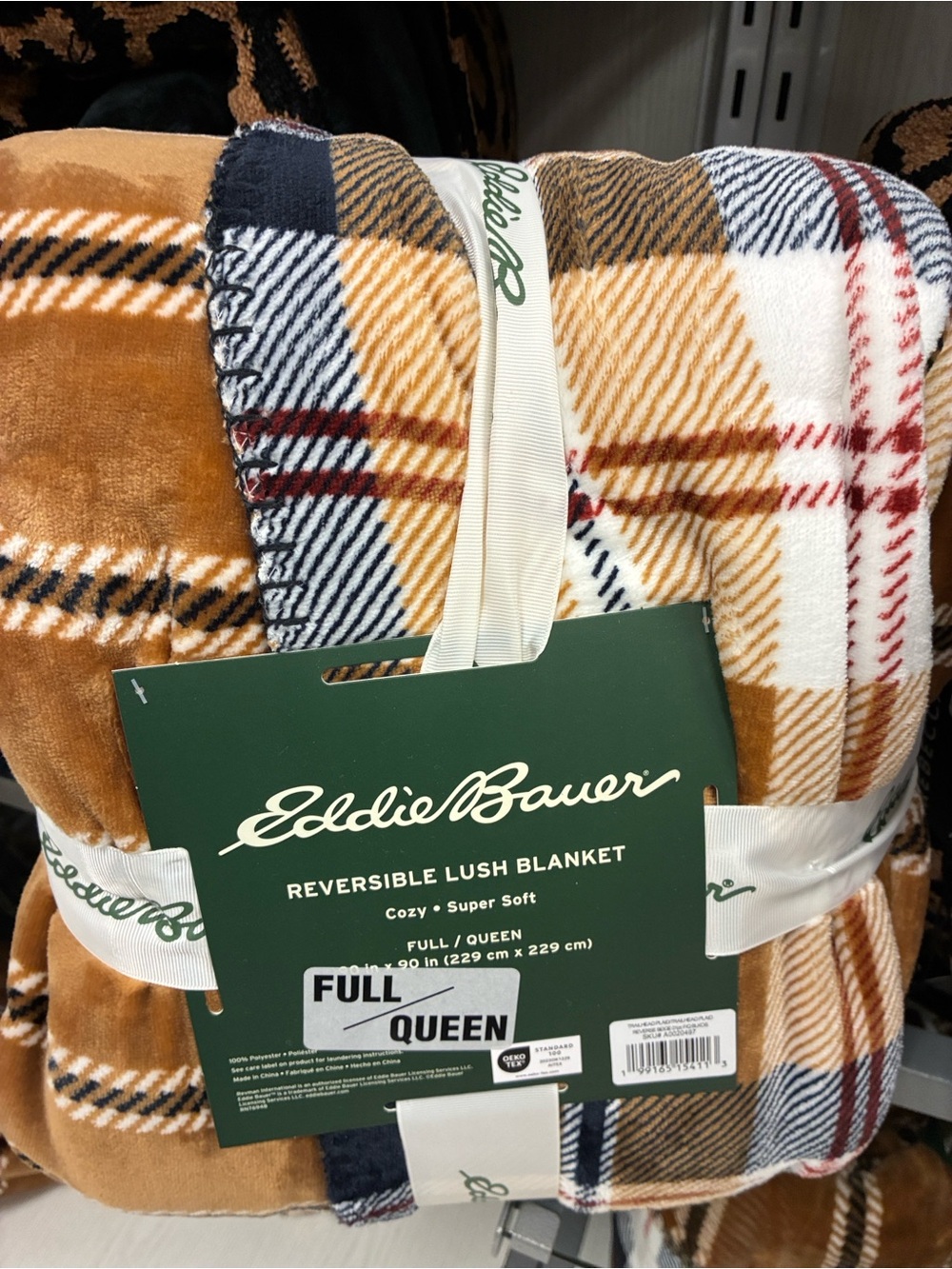 Eddie Bauer Reversible Plaid Throw Blanket - Camel, White, Navy, Red